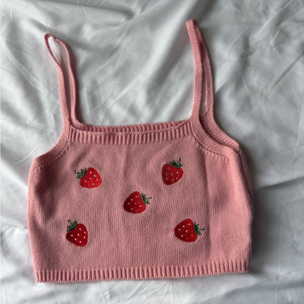 Knitted Strawberry Cropped Tank Top